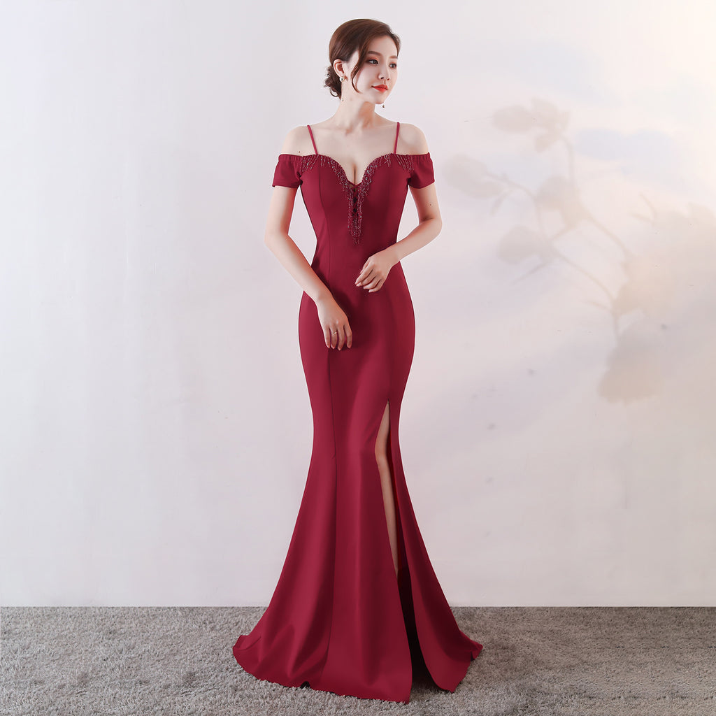 New long and slim bridesmaids evening dress party banquet host performance annual meeting dress