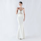Evening dress waist fish bone beads hot diamond banquet performance host evening dress