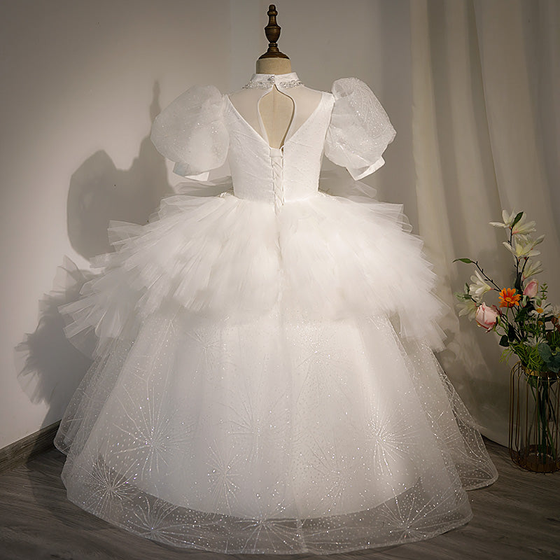 Kommunionkleid für Kinder, Blumenmädchenkleid, weiß, elegant, festlich, Hochzeit, bauschig, Prinzessinnenkleid 