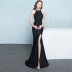 New fashionable long red fishtail neck wedding banquet evening dress