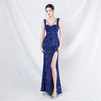 The new celebrity star stunning the audience handmade beaded long evening dress