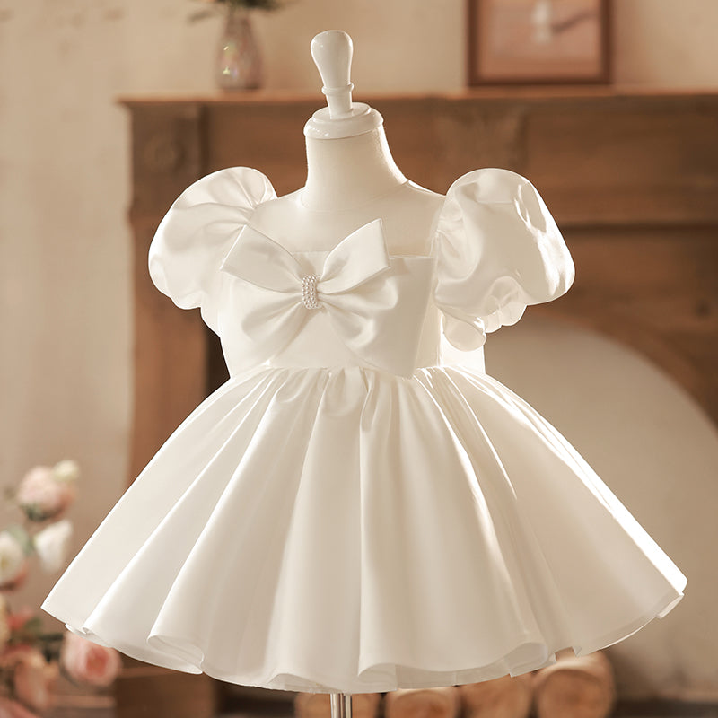 Festliches Mädchenkleid, Kleinkind-Geburtstagskleid, Kommunionskleid, Puffärmel, Schleife, flauschiges Prinzessinnenkleid 