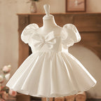 Festliches Mädchenkleid, Kleinkind-Geburtstagskleid, Kommunionskleid, Puffärmel, Schleife, flauschiges Prinzessinnenkleid 