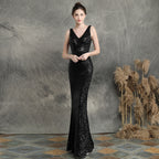 Sequins Party Dress Long Banquet Slim Fit Fishtail Elegant Celebrity Party Annual Meeting Host