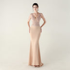 New Bead Lace Bead Embroidery Evening Ceremony, Off-Shoulder Fishtail Dress, Red Carpet Wedding Banquet Dress