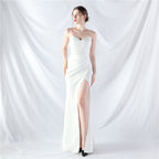Heavy industry court fishbone vest waist high-end small vertical tail satin evening dress