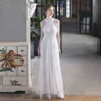 Bead mesh toast dress bride long thank you banquet chest wrap big pendulum wedding car model exhibition dress