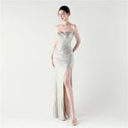 Dinner Focus, Premium, Sequined Fishbone Vest Beaded Suspender High Split Evening Gown