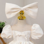 Elegant Baby Girl White Lace Puff Sleeve Bow Princess Dress Toddler First Communion Dress