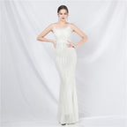 New Craft Ostrich Hair High-end Symphony Bead Evening Dress Banquet Party Dress