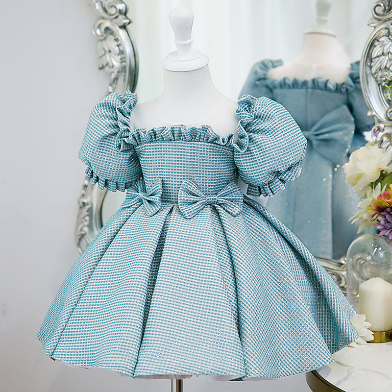 Kommunionkleid für Kleinkinder, Mädchen, Sommerkleid, Prinzessinnenkleid mit Schleife und Puffärmeln 