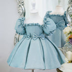 Kommunionkleid für Kleinkinder, Mädchen, Sommerkleid, Prinzessinnenkleid mit Schleife und Puffärmeln 