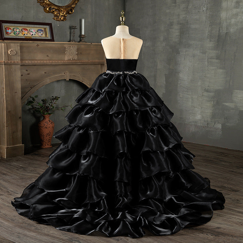 Vestido de comunión para niña, vestido negro de lujo para fiesta de cumpleaños, vestido esponjoso. 