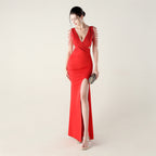 New beaded hot diamond craft slim evening dress, banquet wedding officiant