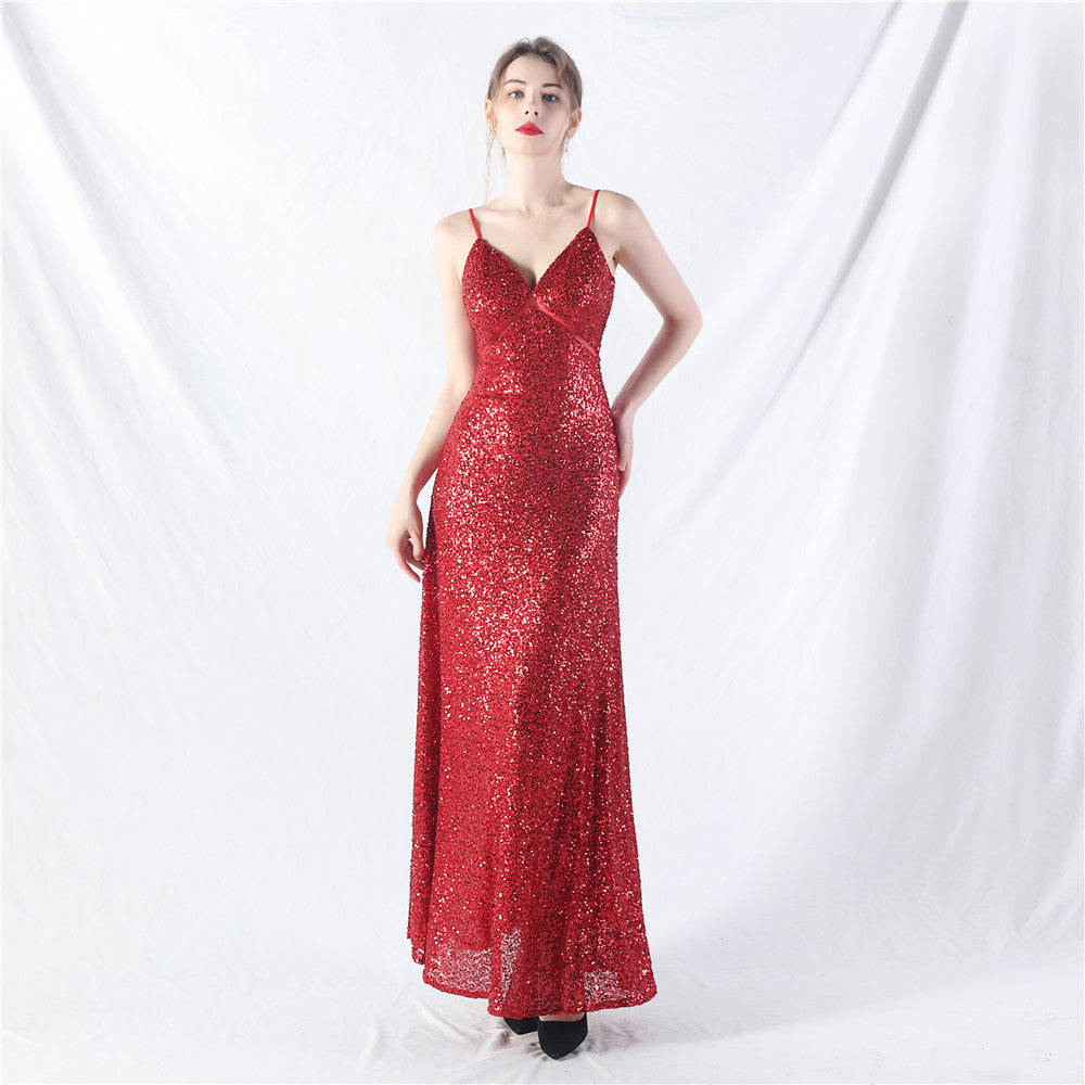 Popular A-shaped pendulum dress can be worn daily sequined long dress