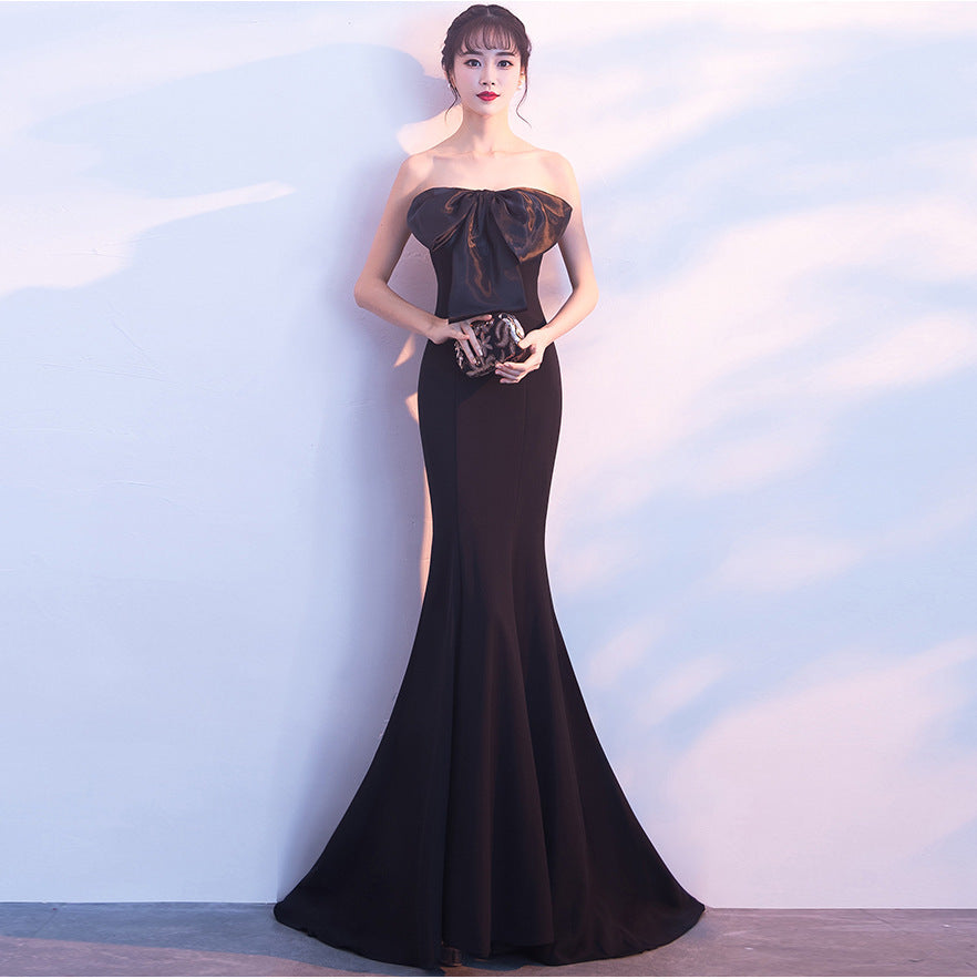 Evening dress long new sexy banquet host tube top fishtail thin short dress women
