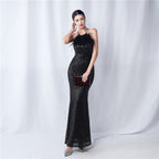 Ostrich hair craft beaded plaid beads dinner party annual meeting evening dress