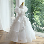 Elegantes weißes Pailletten-Mesh-Prinzessinnenkleid für Babys und Kleinkinder – Kommunionskleid 