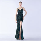 Symphony bead side split long suspender evening dress