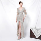 New banquet temperament elegant long medium sleeve sleeve sequined aura queen fishtail, evening dress