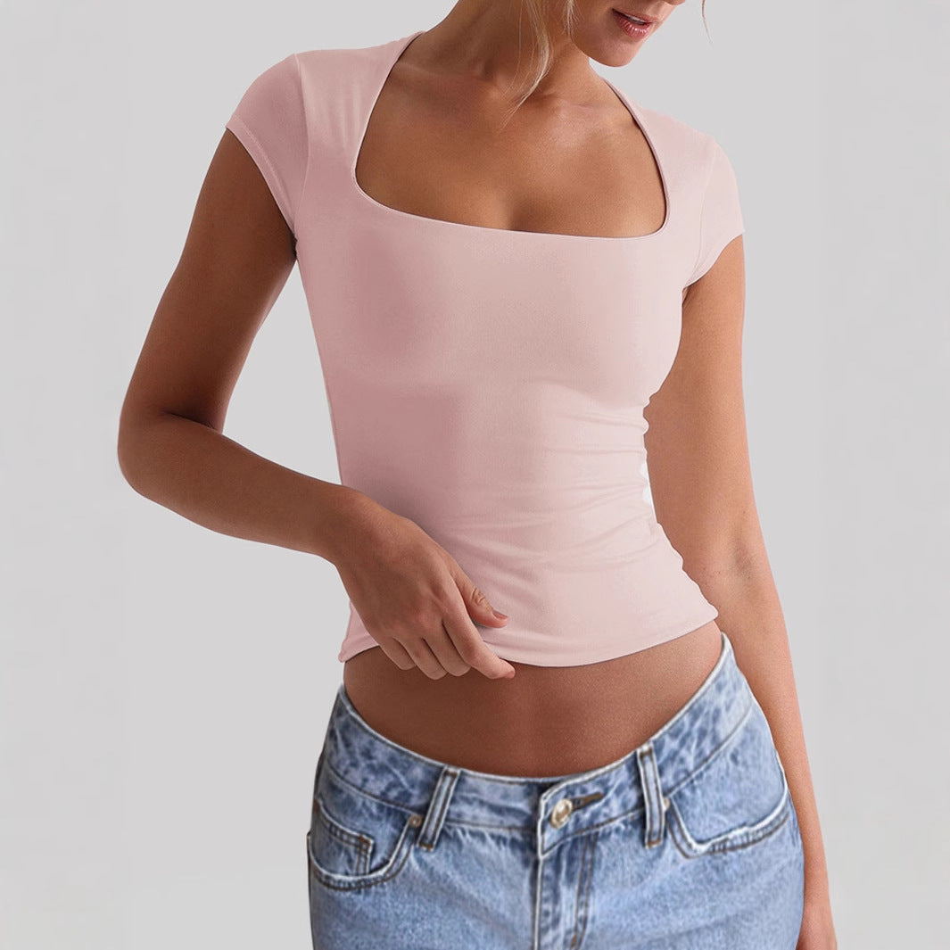 Solid U-Neck Cropped Slim T-shirt
