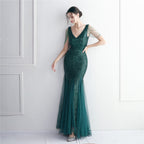 Bead mesh yarn craft bead ordering evening dress long style banquet slim evening dress temperament elegant long style
