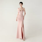 New evening dress fish bone waist lace beads slim formal dinner wedding fishtail evening dress