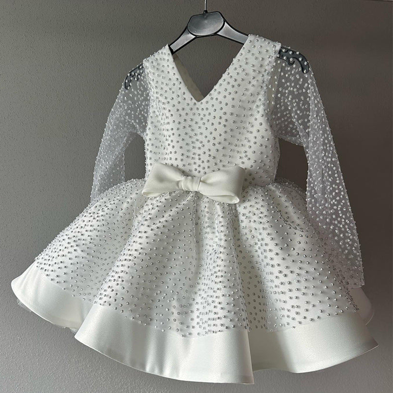 Lindo vestido de desfile de cuentas para niña, vestido de princesa de primera comunión para niña pequeña 