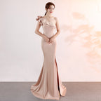 Evening dress women's new banquet elegant and dignified atmosphere pink long sexy and thin fish tail