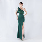 Craft hot diamond lace high-end foreign trade satin evening dress