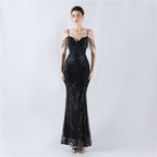 New waist fish bone shaping positioning flower beads live streaming host sexy bead suspender evening dress