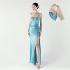 Dinner Focus, Premium, Sequined Fishbone Vest Beaded Suspender High Split Evening Gown