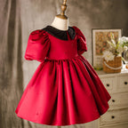 Baby Girl Dress Children Birthday Party Dress Red Puff Sleeve Doll Collar CommunionDress