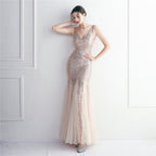 Bead mesh yarn craft bead ordering evening dress long style banquet slim evening dress temperament elegant long style