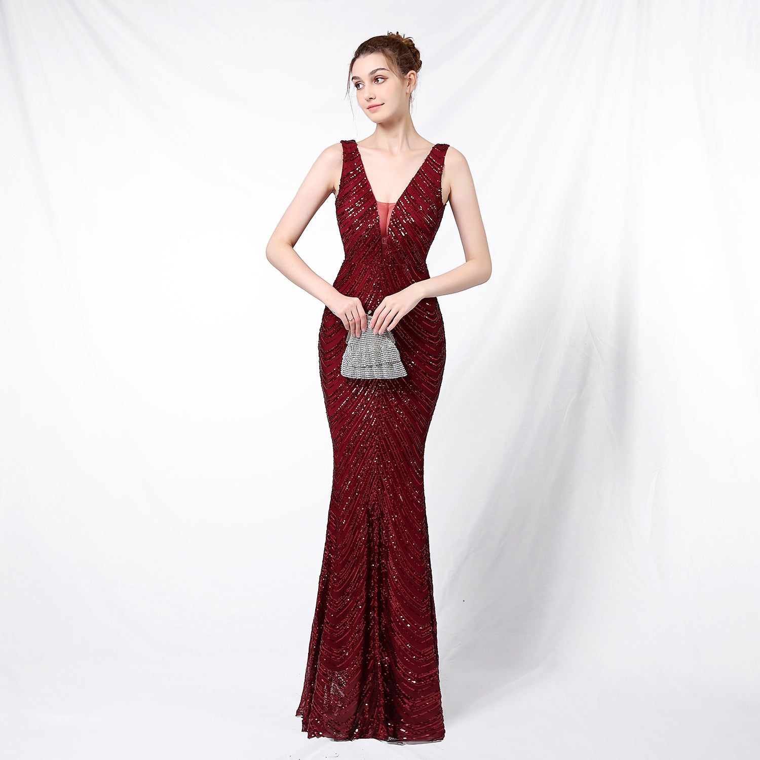 New sequined fishtail long dress performance event banquet car model etiquette evening dress