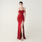 New evening dress, heavy industry beads, fish bone styling straps, waist fish tail, sexy banquet evening dress