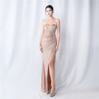 Symphony bead side split long suspender evening dress