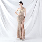 Court fishbone vest waist handmade ostrich plush bottom beads high-end evening dress