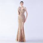 Symphony bead side split long suspender evening dress