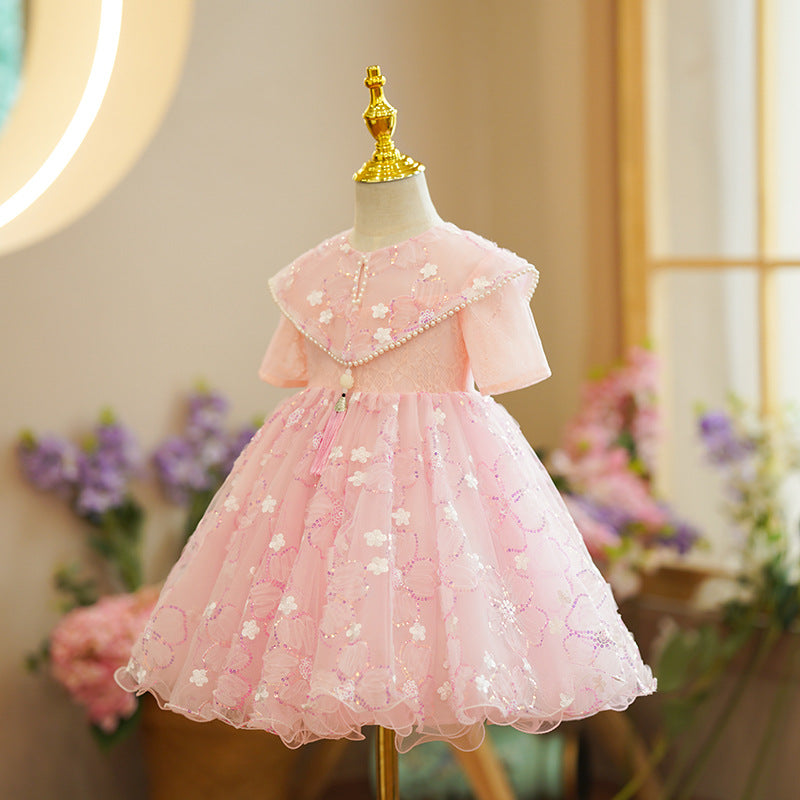Kleinkind-Abendkleid, formelles Kommunionskleid für Mädchen, Sommerkleid mit Pailletten, Prinzessinnenkleid 