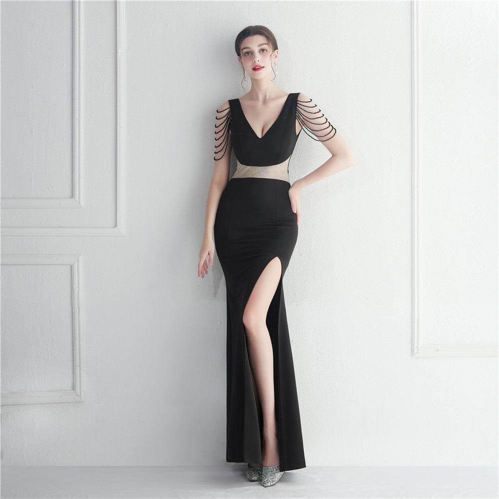 Hot Diamond Beads Celebrity Dinner Wedding Long Evening Dress Dress