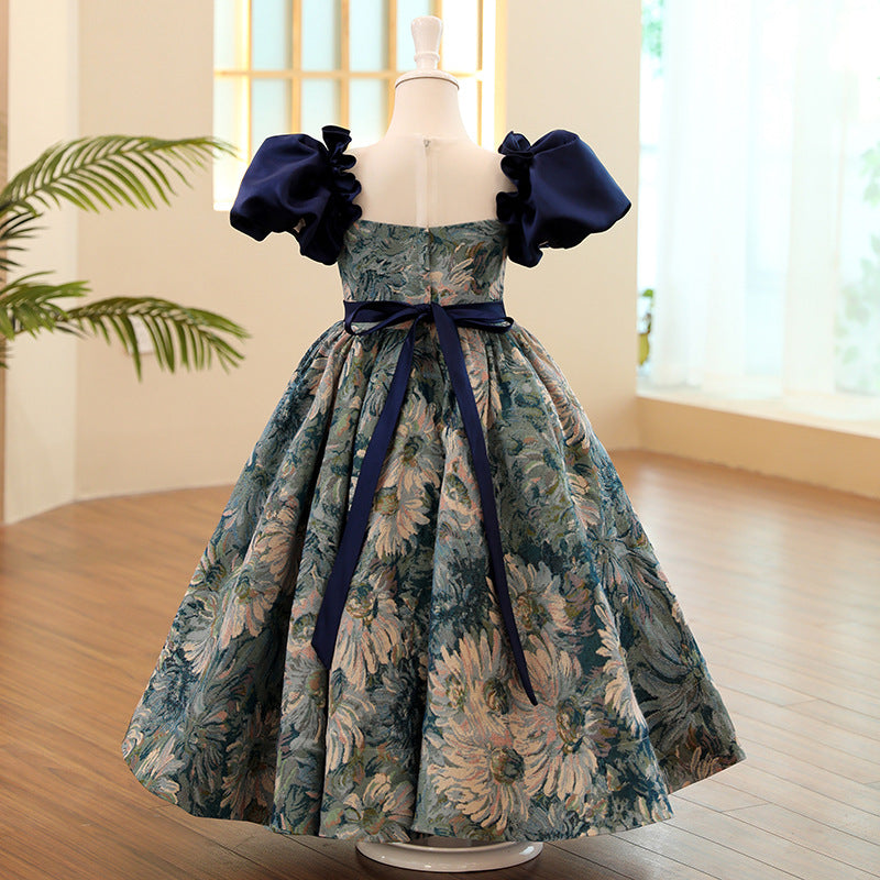 Kommunionkleid für Kleinkinder, Mädchen, Sommerkleid mit Blumenmuster, festliches Prinzessinnenkleid 