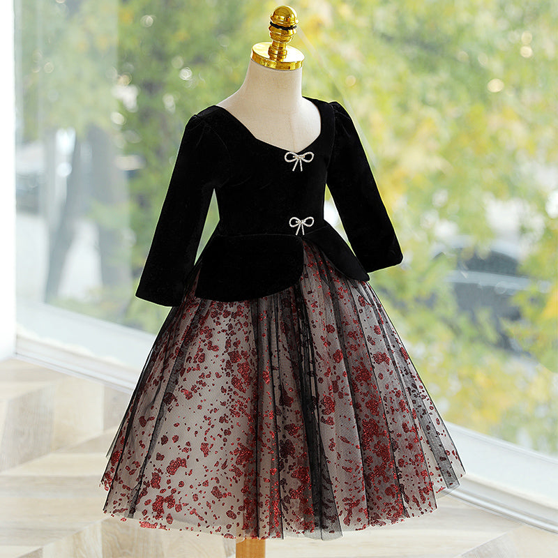 Kommunionkleid für Babys und Kleinkinder, langärmelig, mit Schleife, Prinzessinnenkleid
