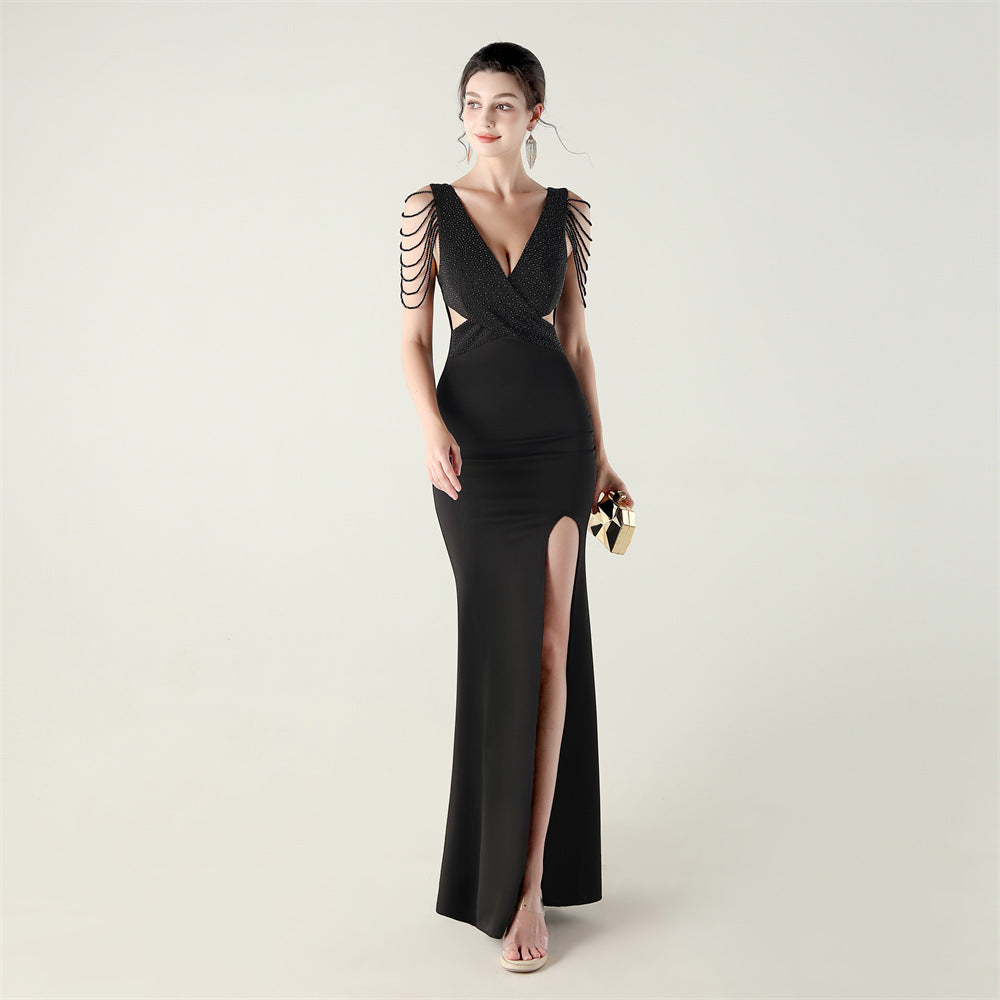 New beaded hot diamond craft slim evening dress, banquet wedding officiant
