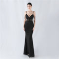 Evening dress waist fish bone beads hot diamond banquet performance host evening dress
