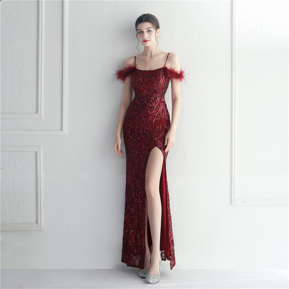 Positioning flower beads, hair binding process, sexy suspender dress, long style.