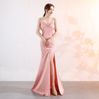 Sling deep V party dress new long sexy slim split performance celebrity evening wear