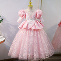 Blumenmädchenkleid für Kinder, Kommunion, Festzug, elegant, süß, Pailletten, rosa, Prinzessinnenkleid 