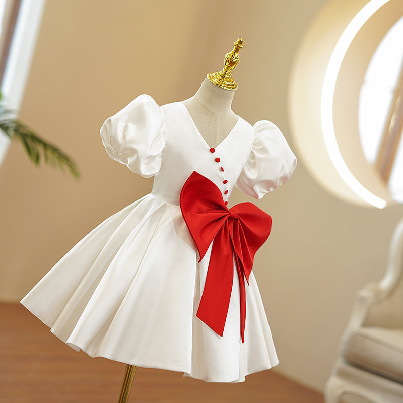 Kommunionkleid für Mädchen, rotes Schleifenkleid, Hochzeitskleid, Puffärmelkleid, Prinzessinnenkleid für Geburtstage 