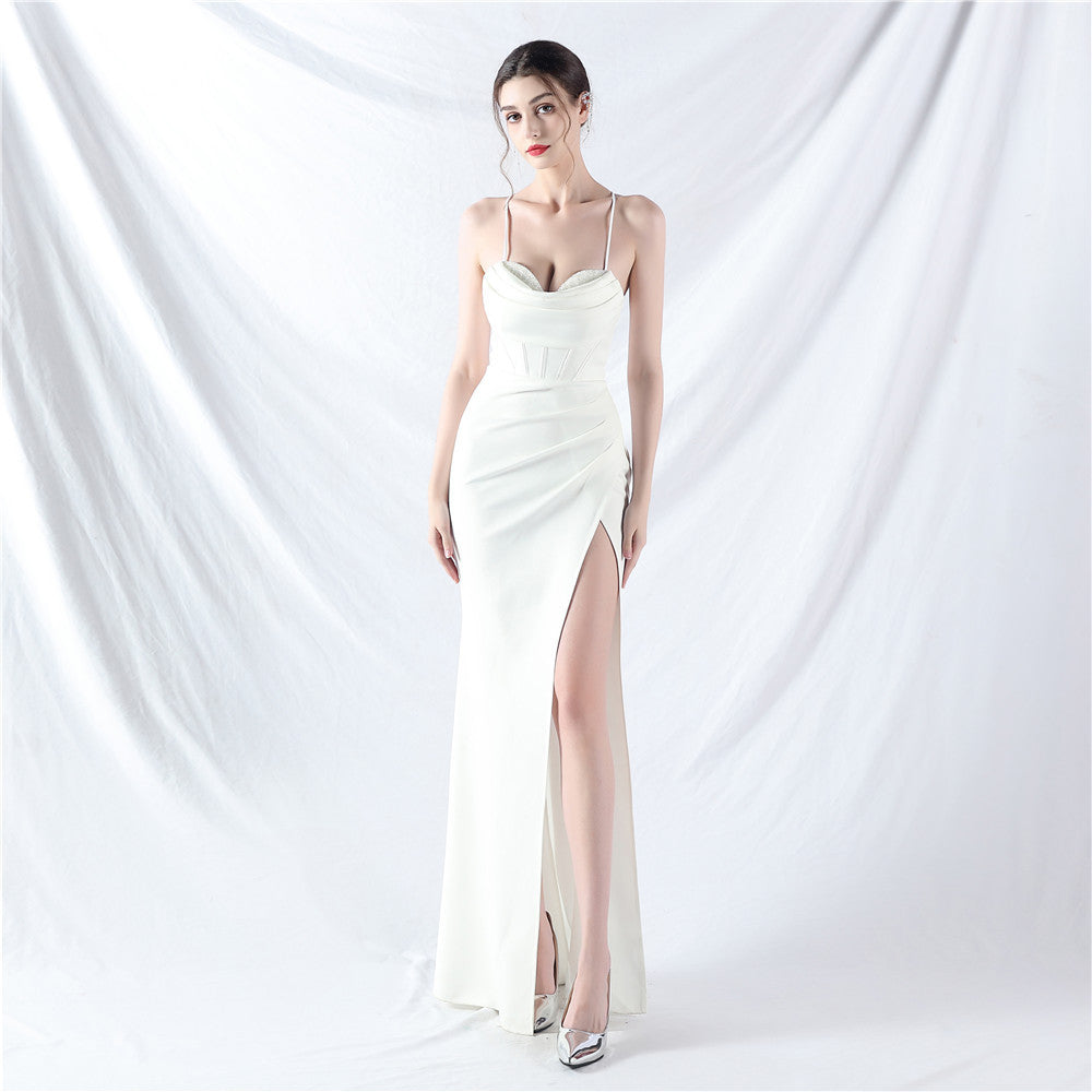 Fishbone vest waist heavy industry craftsmanship beaded tube top sling high-end evening dress